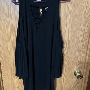 Black Cold Shoulder top with Crisscross Detail